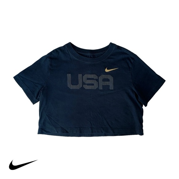 WOMENS NIKE  CROPPED TEE TEAM USA SIZE XS BLACK - Picture 1 of 14